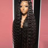 13x4 Natural Black Deep Wave Lace Frontal Wig 180% Density